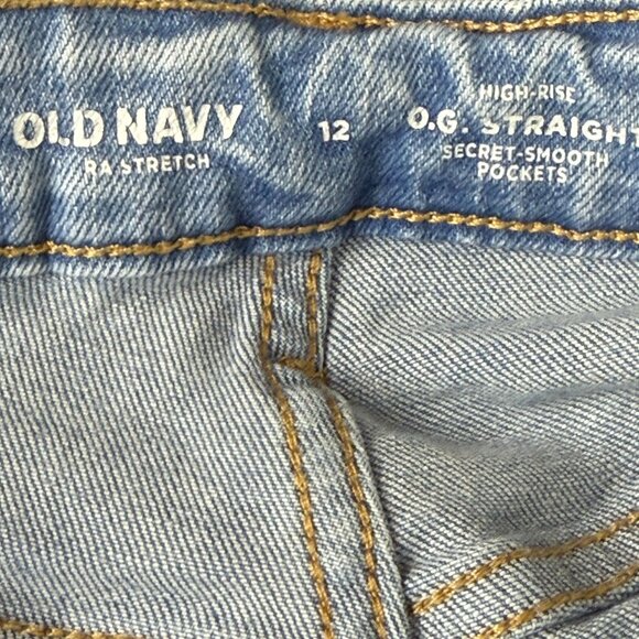 Old Navy Extra Stretch High-Rise O.G. Straight Jeans Sz 12 Button Fly Light Wash - Picture 7 of 10